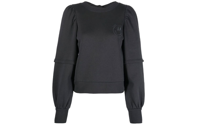 (Women) GANNI SS22 Smiley Embroidered Backless Pullover Sweatshirt Women Black T3050-252
