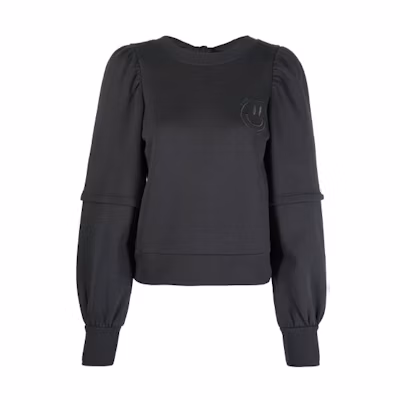 (Women) GANNI SS22 Smiley Embroidered Backless Pullover Sweatshirt Women Black T3050-252