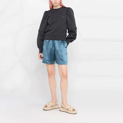 (Women) GANNI SS22 Smiley Embroidered Backless Pullover Sweatshirt Women Black T3050-252 Lookbook (Women) GANNI SS22 Smiley Embroidered Backless Pullover Sweatshirt Women Black T3050-252