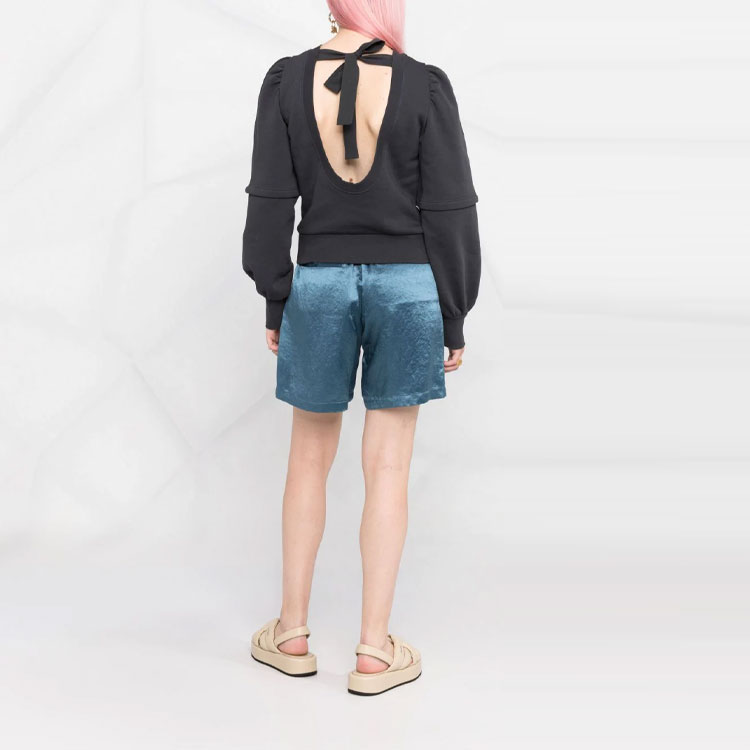 Shop (Women) GANNI SS22 Smiley Embroidered Backless Pullover Sweatshirt Women Black T3050-252