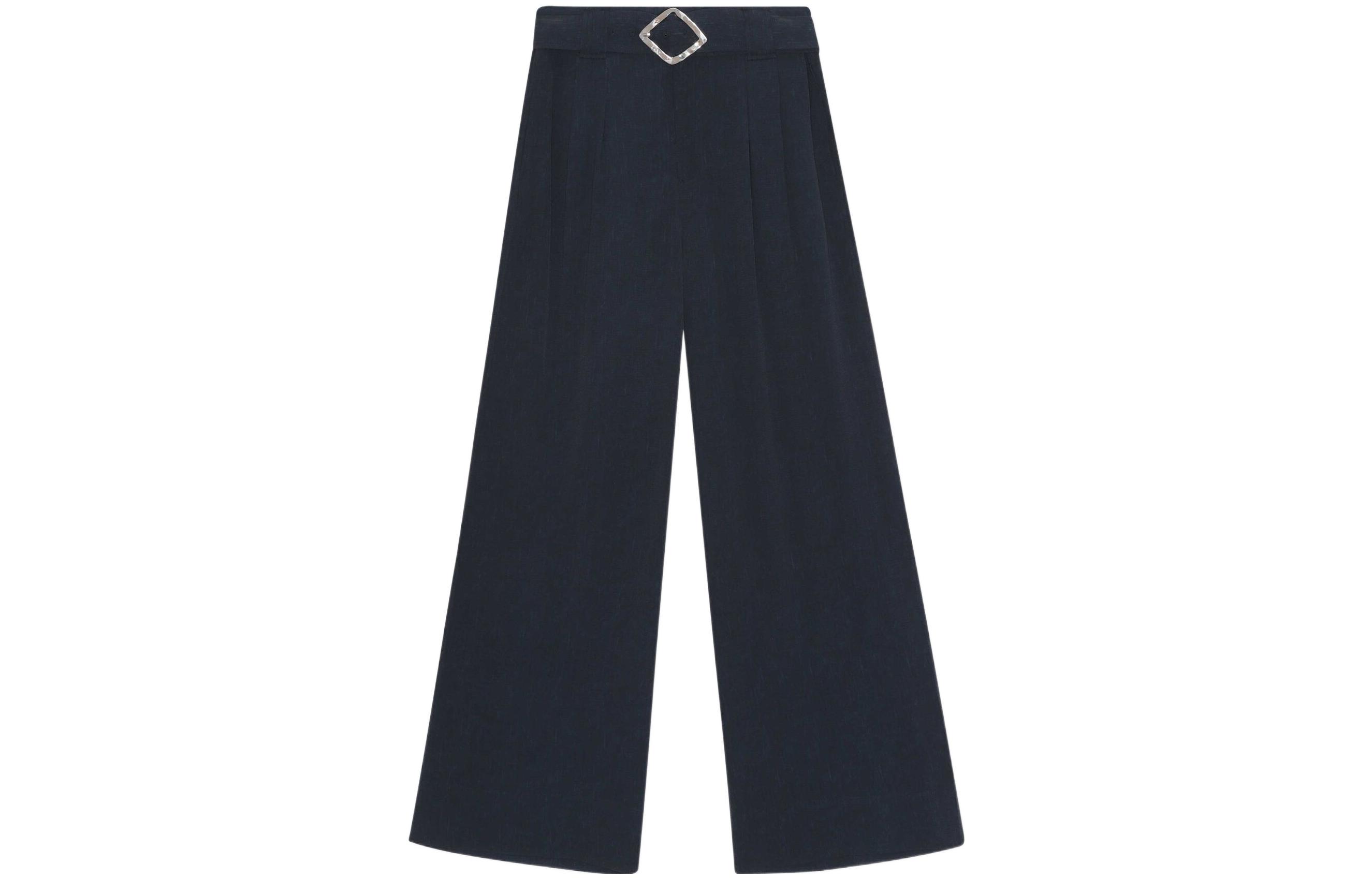 (Women) GANNI SS22 Solid Color Diamond Belt Wide-Leg Pants - Deep Blue. F7171-683