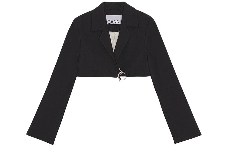 (Women) GANNI SS23  Cropped Blazer with Silver Buttons Black F7730-099