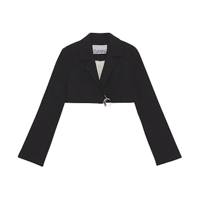 (Women) GANNI SS23 Cropped Blazer with Silver Buttons Black F7730-099
