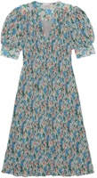 (Women) GANNI SS23 Pastoral Floral V-Neck Pleated Short Sleeve Dress - Sky Blue F6876-228 (Women) GANNI SS23 Pastoral Floral V-Neck Pleated Short Sleeve Dress - Sky Blue F6876-228