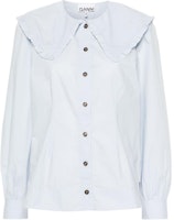 (Women) GANNI SS23 Solid Ruffle Collar Shirt in Heather Gray. F8638-694 (Women) GANNI SS23 Solid Ruffle Collar Shirt in Heather Gray. F8638-694
