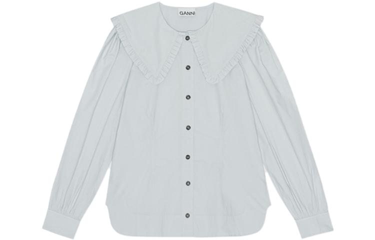 Order (W) 가니 SS23 솔리드 러플 칼라 셔츠 헤더 그레이. F8638-694