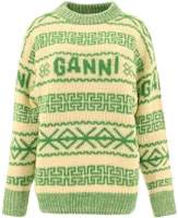 (Women) GANNI SS23 Vintage Print Wool Knit Pullover Sweater Green K1834-135 (Women) GANNI SS23 Vintage Print Wool Knit Pullover Sweater Green K1834-135