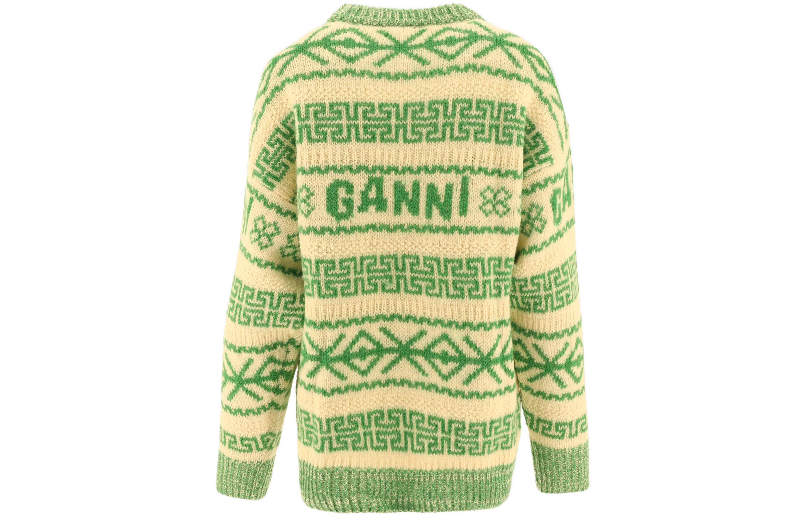 Lookbook (W) 가니 SS23 빈티지 프린트 울 니트 풀오버 스웨터 그린 K1834-135