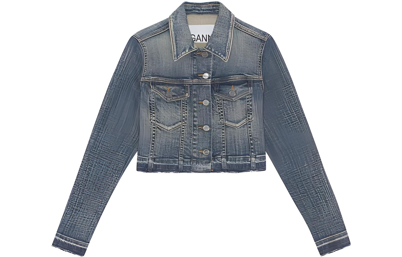 (Women) GANNI SS23  Washed Denim Short Jacket with Buttons - Blue J1257091