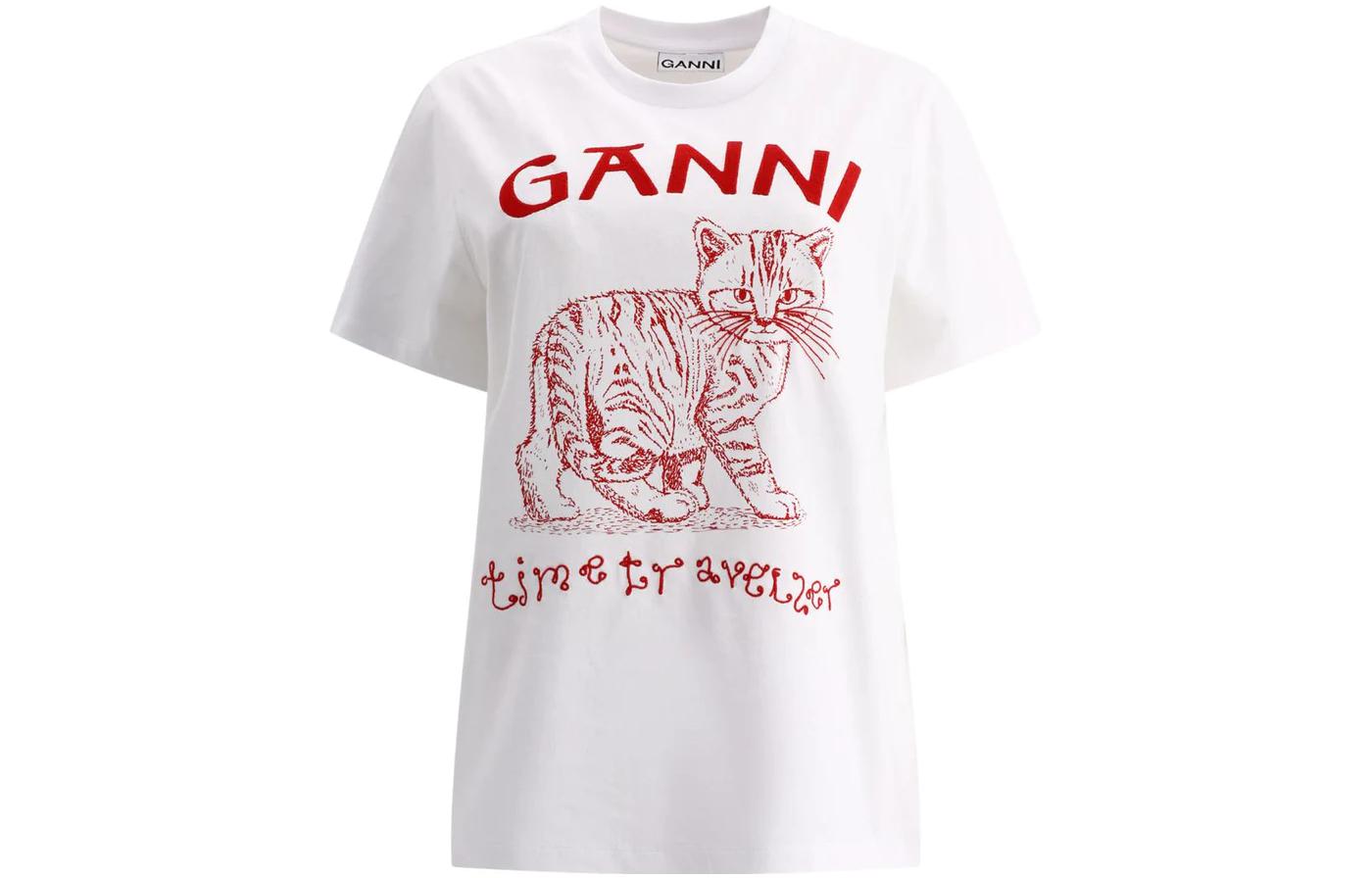 (Women) GANNI SS23  White Animal Print Logo Graphic T-Shirt T3544-151