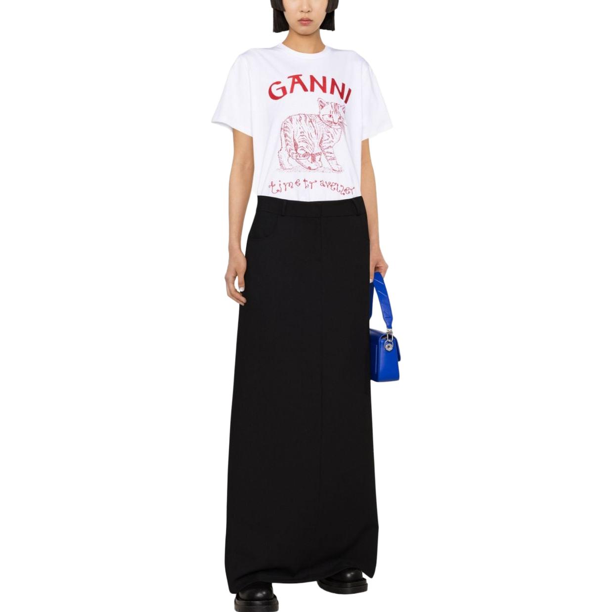 Shop (W) 가니 SS23 화이트 애니멀 프린트 로고 그래픽 티셔츠 T3544-151