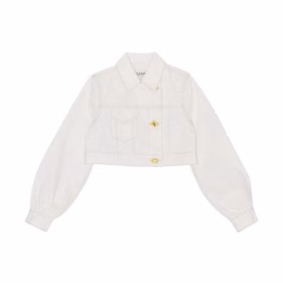 (Women) GANNI SS23 White Cropped Long-Sleeve Denim Jacket J1171-151