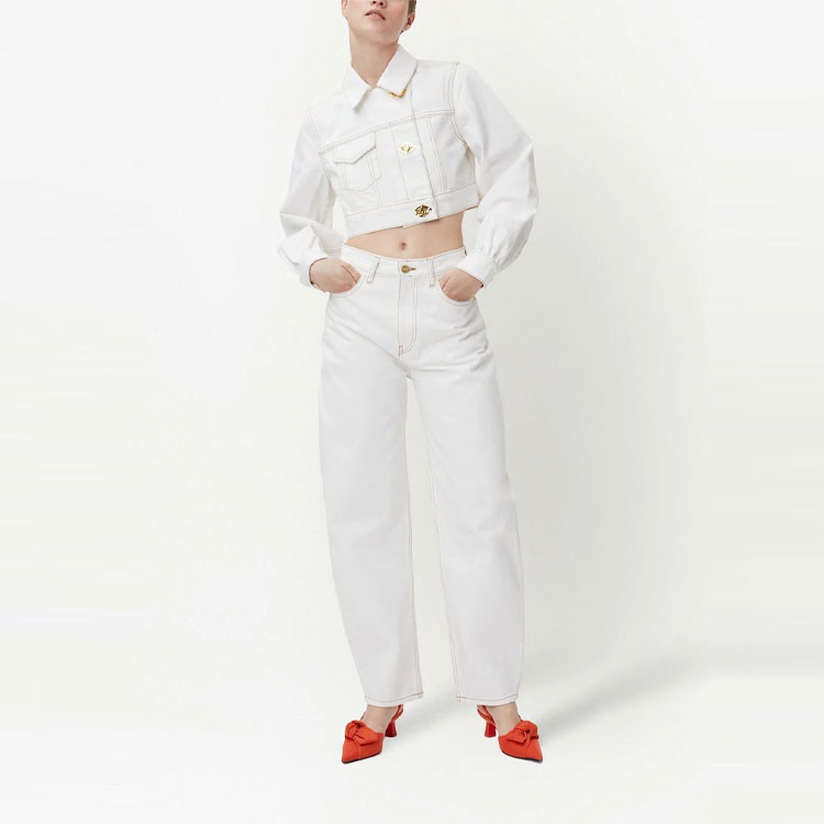 Lookbook (W) 가니 SS23 화이트 크롭 롱슬리브 데님 재킷 J1171-151