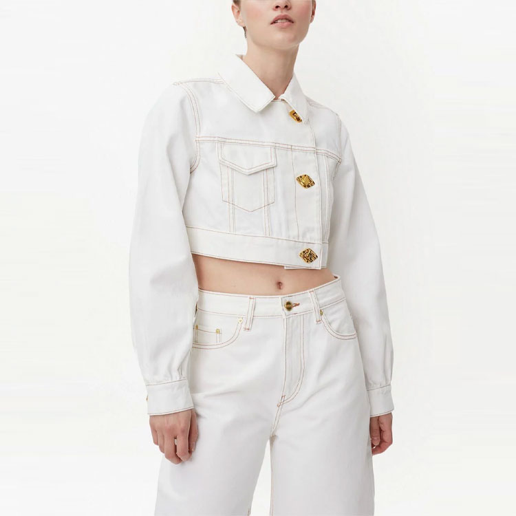 Purchase (W) 가니 SS23 화이트 크롭 롱슬리브 데님 재킷 J1171-151