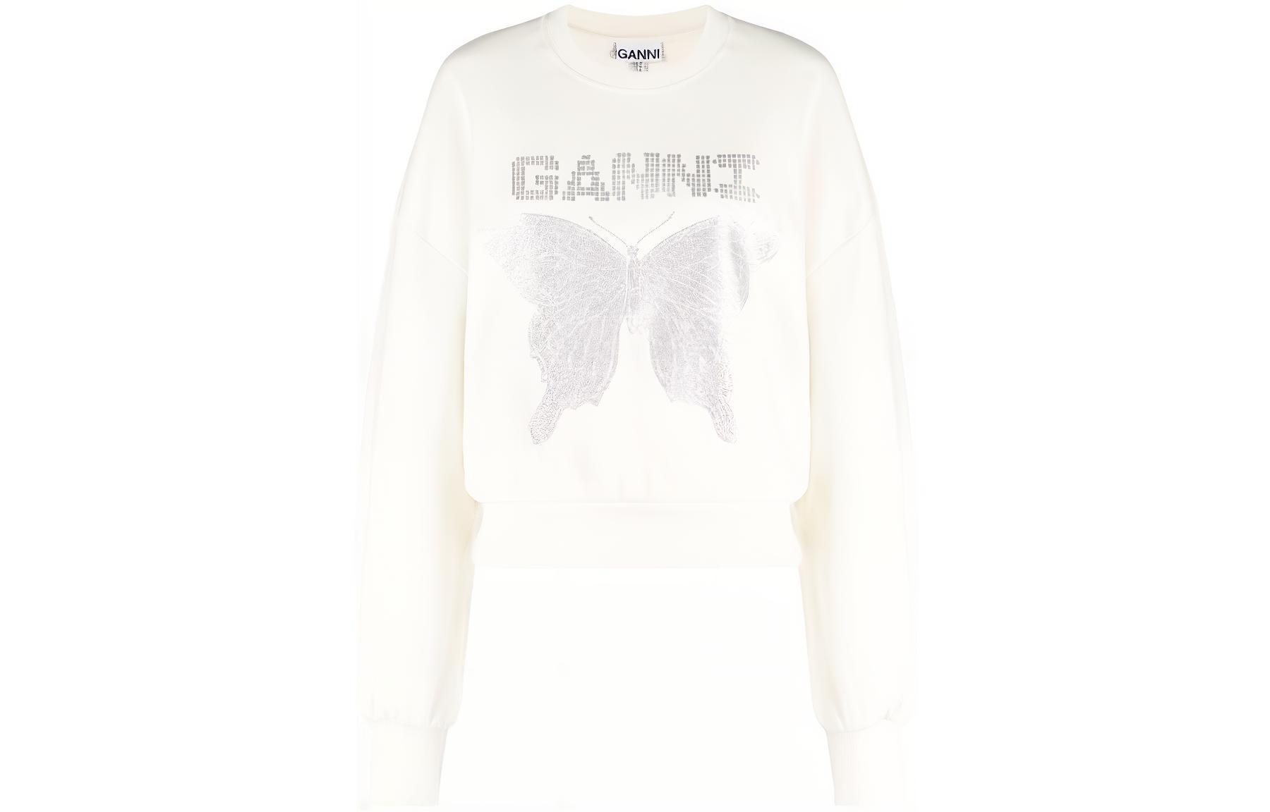 (Women) GANNI SS23 Butterfly Logo Printed Long Sleeve Pullover Sweatshirt White T3365-135