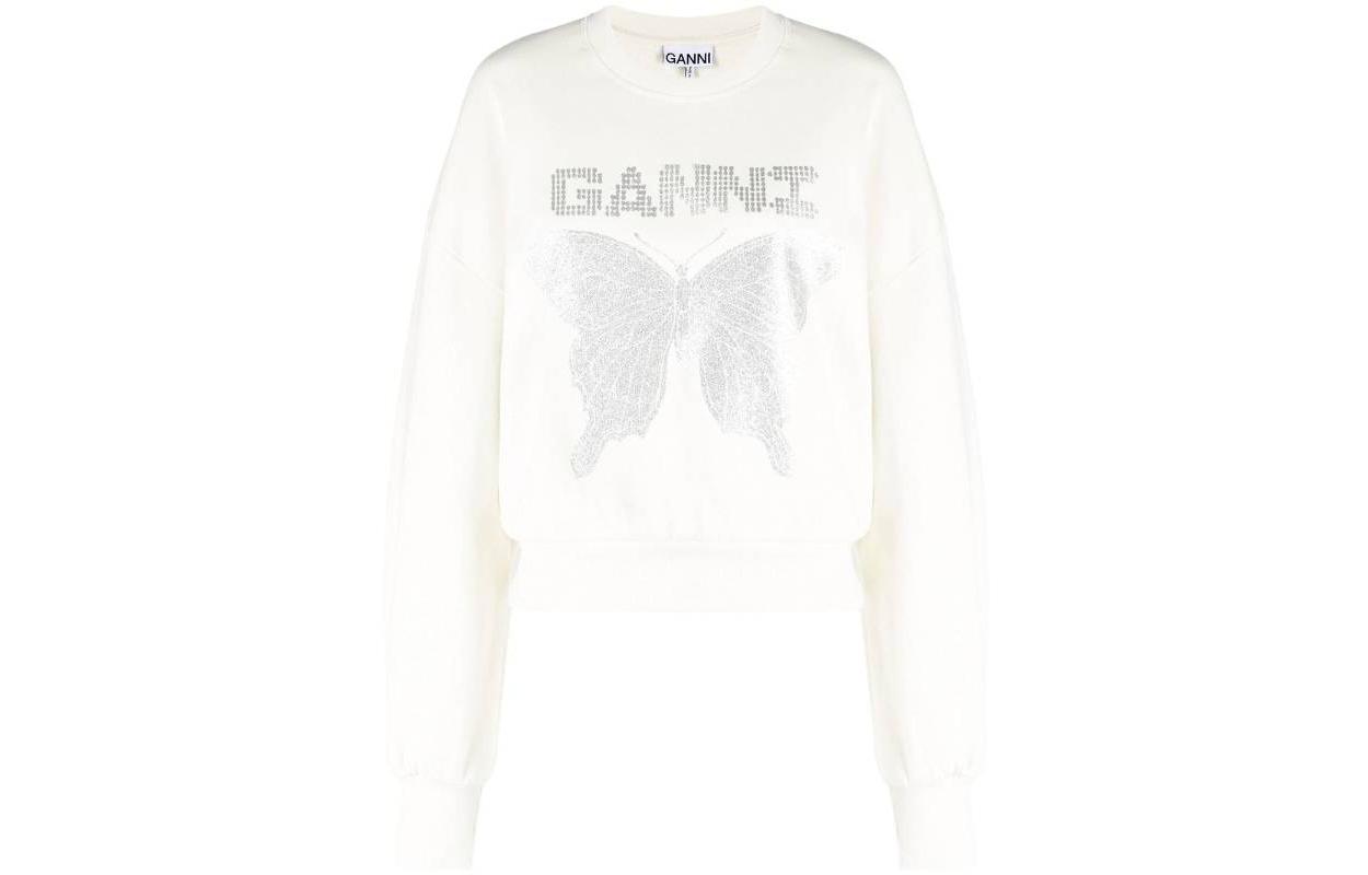 Order (Women) GANNI SS23 Butterfly Logo Printed Long Sleeve Pullover Sweatshirt White T3365-135