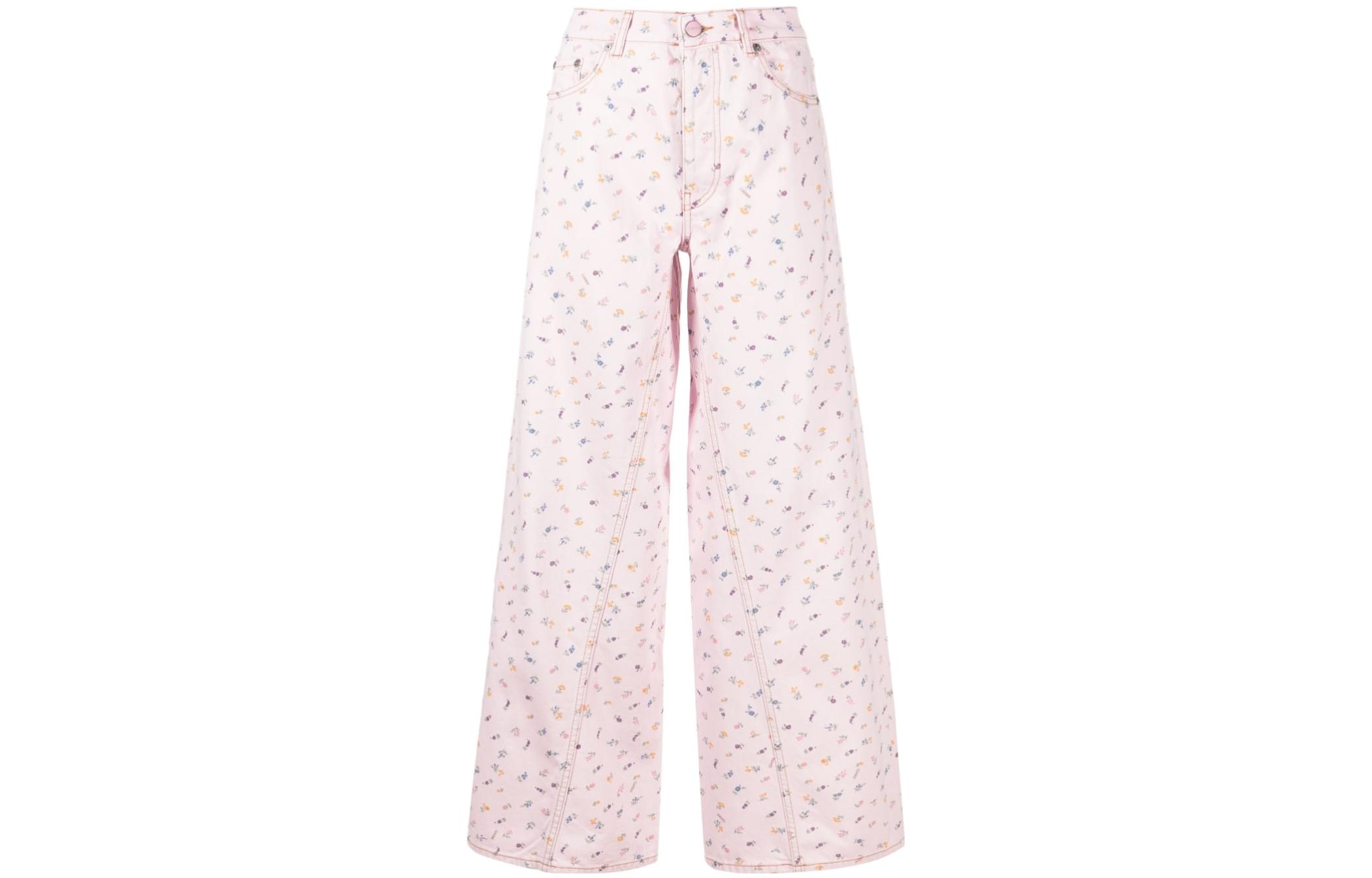 (Women) GANNI SS23 Joezy Floral Print Straight-Leg  Jeans Pink. J1213-545