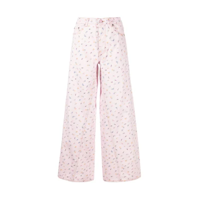 (Women) GANNI SS23 Joezy Floral Print Straight-Leg Jeans Pink. J1213-545