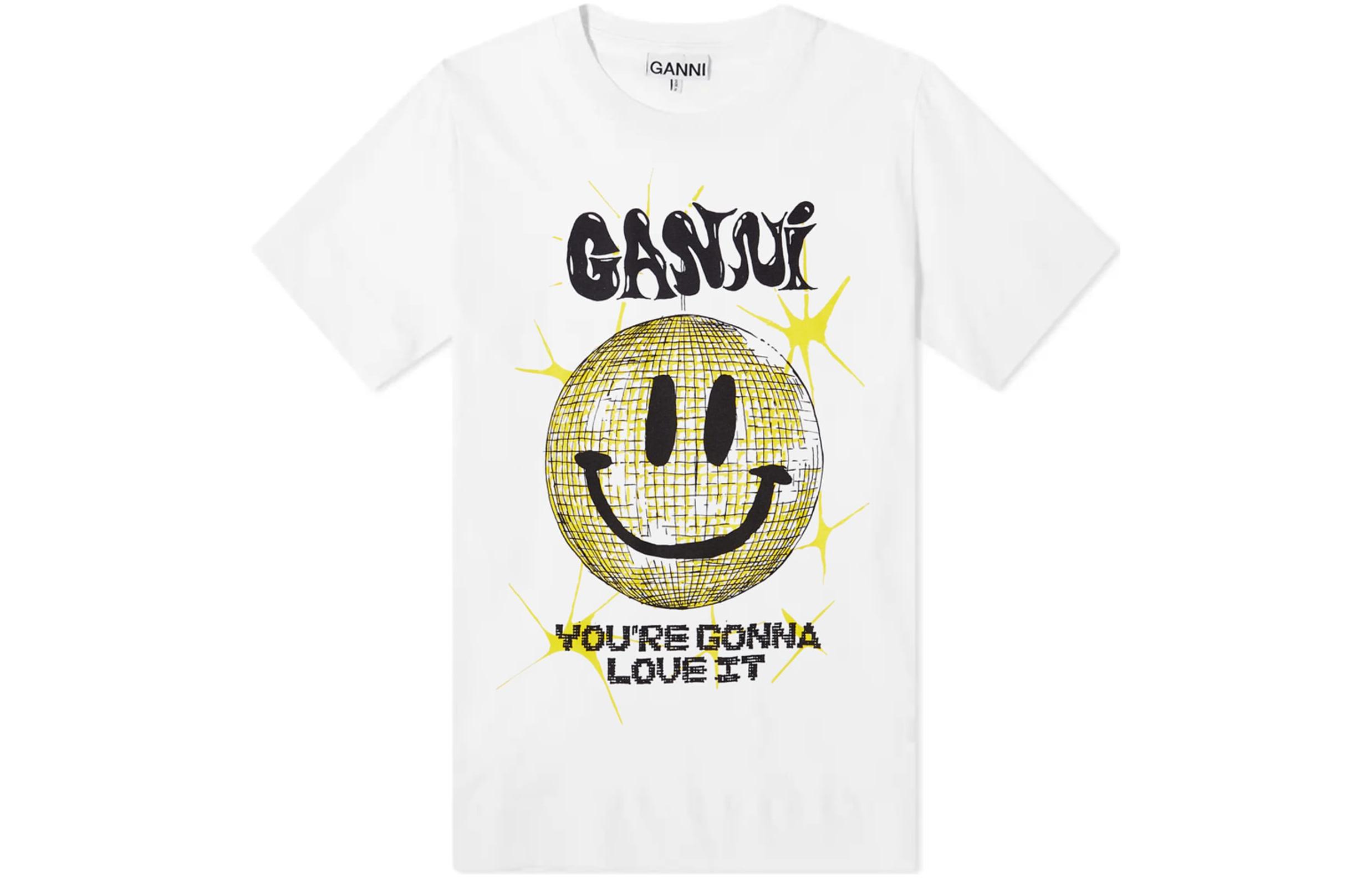 (Women) GANNI SS23 Smiley Graphic Tee White T-Shirt T3356-151