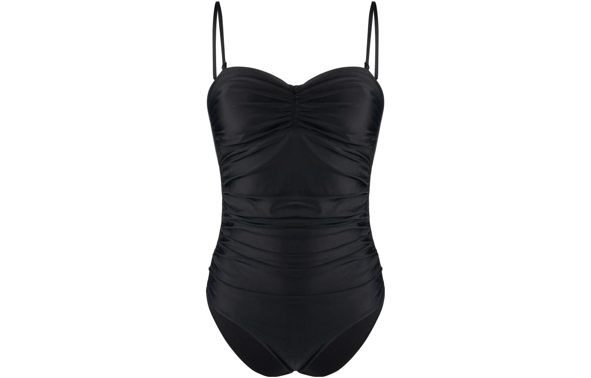 (Women) GANNI SS23 Solid Ruched Strappy One-Piece Swimsuit Women’s Black A4049-099