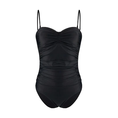 (Women) GANNI SS23 Solid Ruched Strappy One-Piece Swimsuit Women’s Black A4049-099