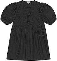 (Women) GANNI SS24 Black Pleated Puff-Sleeve Loose Fit Dress. F9005099 (Women) GANNI SS24 Black Pleated Puff-Sleeve Loose Fit Dress. F9005099