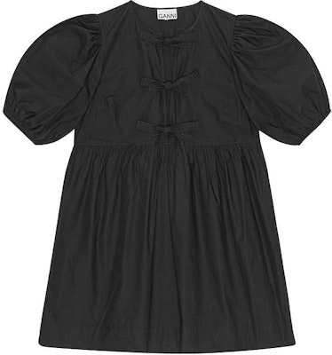 (W) GAANNI SS24 Hitam Gaun Longgar Lengan Puff Berlipat. F9005099 Order (W) GAANNI SS24 Hitam Gaun Longgar Lengan Puff Berlipat. F9005099