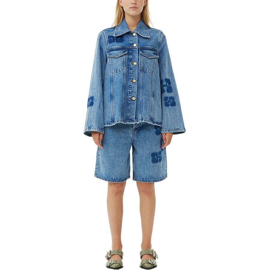 Lookbook (W) 가니 SS24 버터플라이 로고 루즈핏 데님 자켓 미드 블루-그레이. J1436566