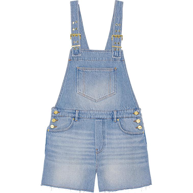 (Women) GANNI SS24  Distressed Denim Washed Dye Loose Fit Overall Shorts. J1476091