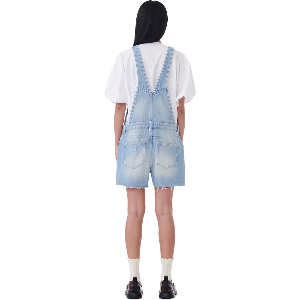 Shop (W) 가니 SS24 디스트레스드 데님 워시드 다이 루즈핏 오버롤 쇼츠. J1476091