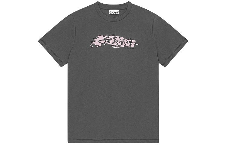(Women) GANNI SS24  Graphic Print Crewneck T-Shirt Volcanic Gray Short Sleeve. T3888490