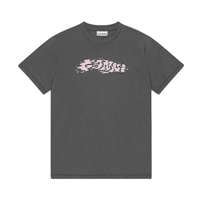 (Women) GANNI SS24 Graphic Print Crewneck T-Shirt Volcanic Gray Short Sleeve. T3888490