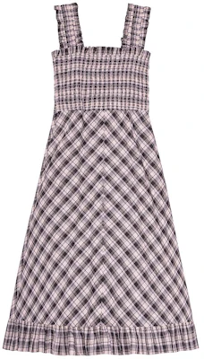 (Women) GANNI SS24 Lavender Plaid Ruffle Square Neck Slim Fit Camisole Dress. F9636428 Order (Women) GANNI SS24 Lavender Plaid Ruffle Square Neck Slim Fit Camisole Dress. F9636428