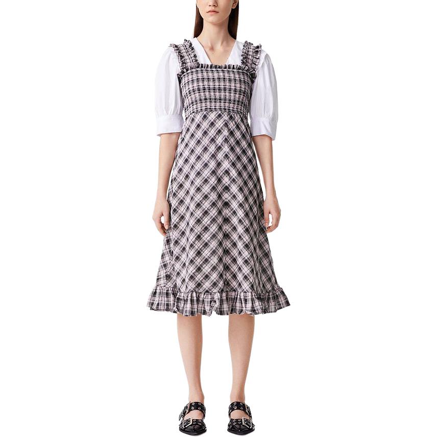 Lookbook (Women) GANNI SS24  Lavender Plaid Ruffle Square Neck Slim Fit Camisole Dress. F9636428
