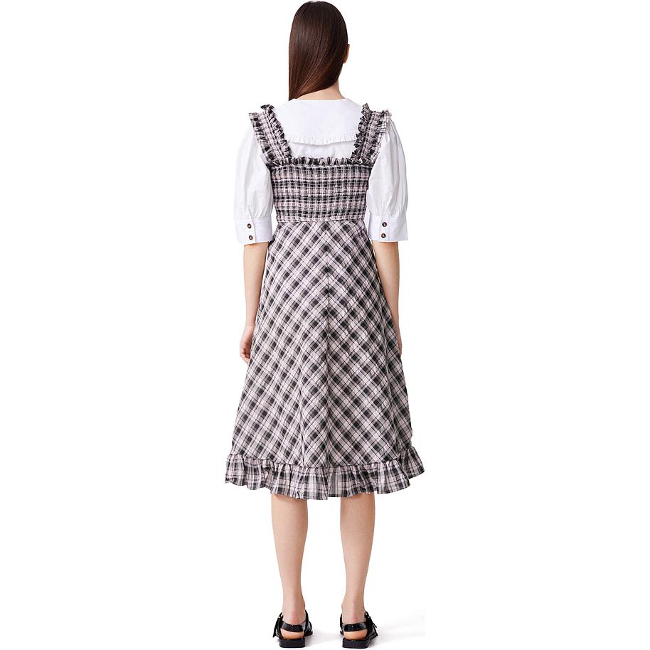 Shop (Women) GANNI SS24  Lavender Plaid Ruffle Square Neck Slim Fit Camisole Dress. F9636428