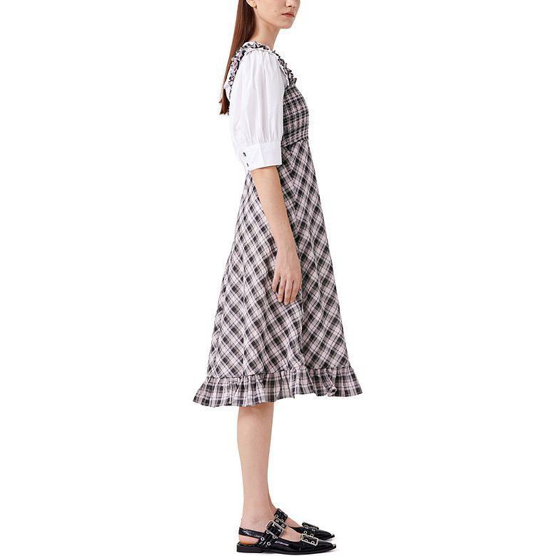 Purchase (Women) GANNI SS24  Lavender Plaid Ruffle Square Neck Slim Fit Camisole Dress. F9636428
