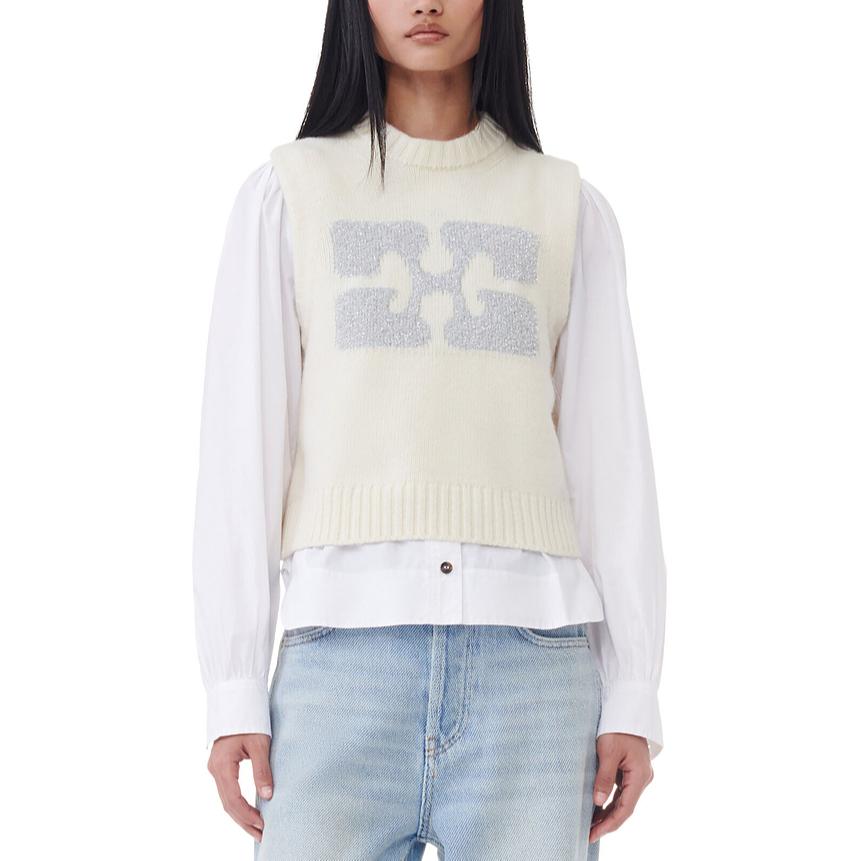 Lookbook (W) GANNI SS24 Logo 圓領針織背心 白色百 Egret K2252135