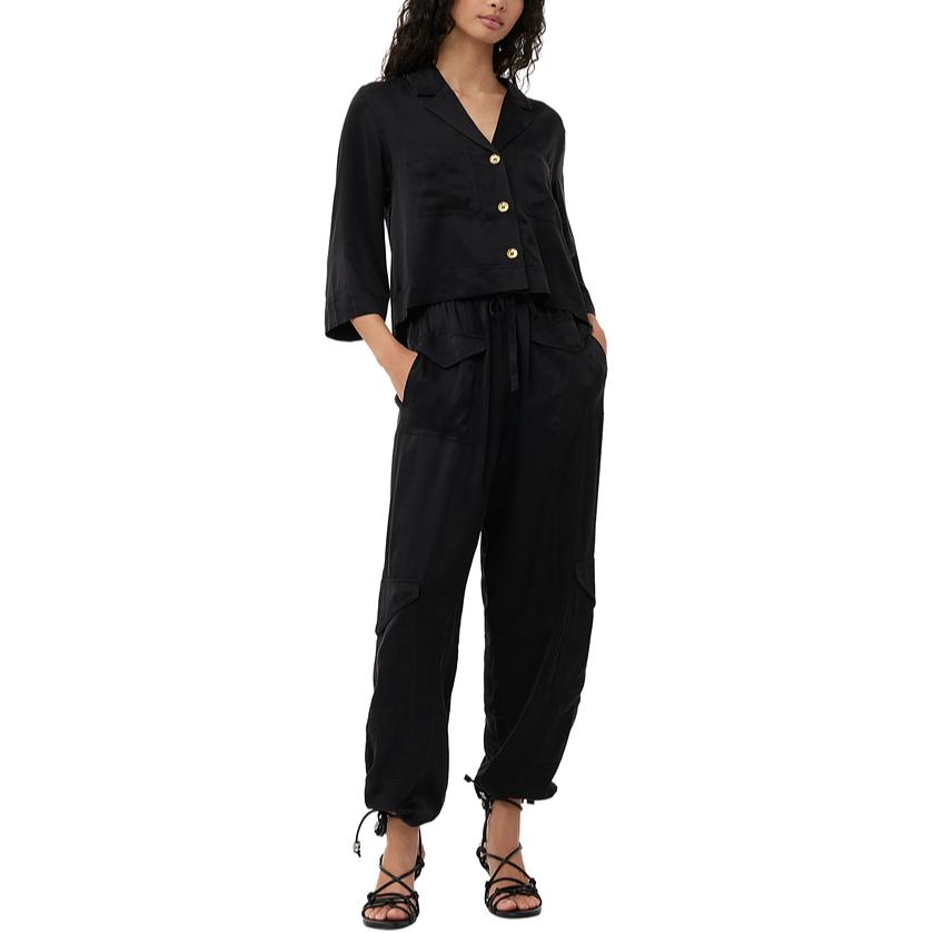 Lookbook (W) 가니 SS24 릴랙스핏 엘라스틱 웨이스트 스트레이트 레그 팬츠 블랙. F9382099