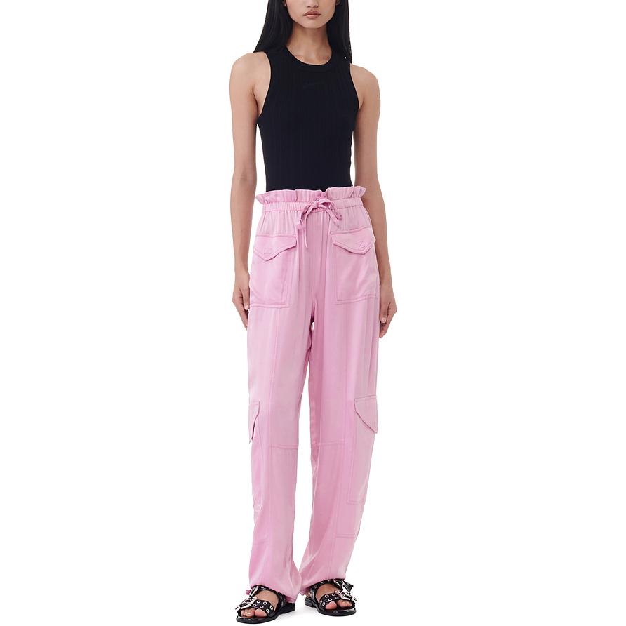 Lookbook (W) 가니 SS24 릴랙스드 핏 유틸리티 카고 바지 - 블리치 라벤더. F9682038