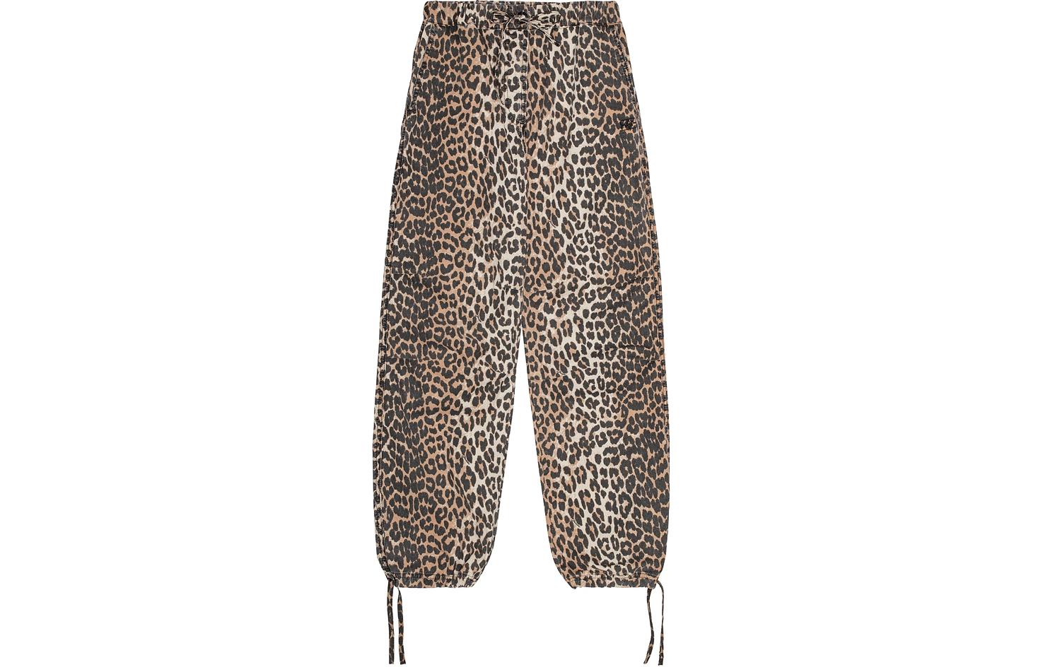 (Women) GANNI SS24  Relaxed Leopard Print Elastic Waist Pants Almond Milk Color F9356859