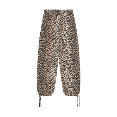(Women) GANNI SS24 Relaxed Leopard Print Elastic Waist Pants Almond Milk Color F9356859