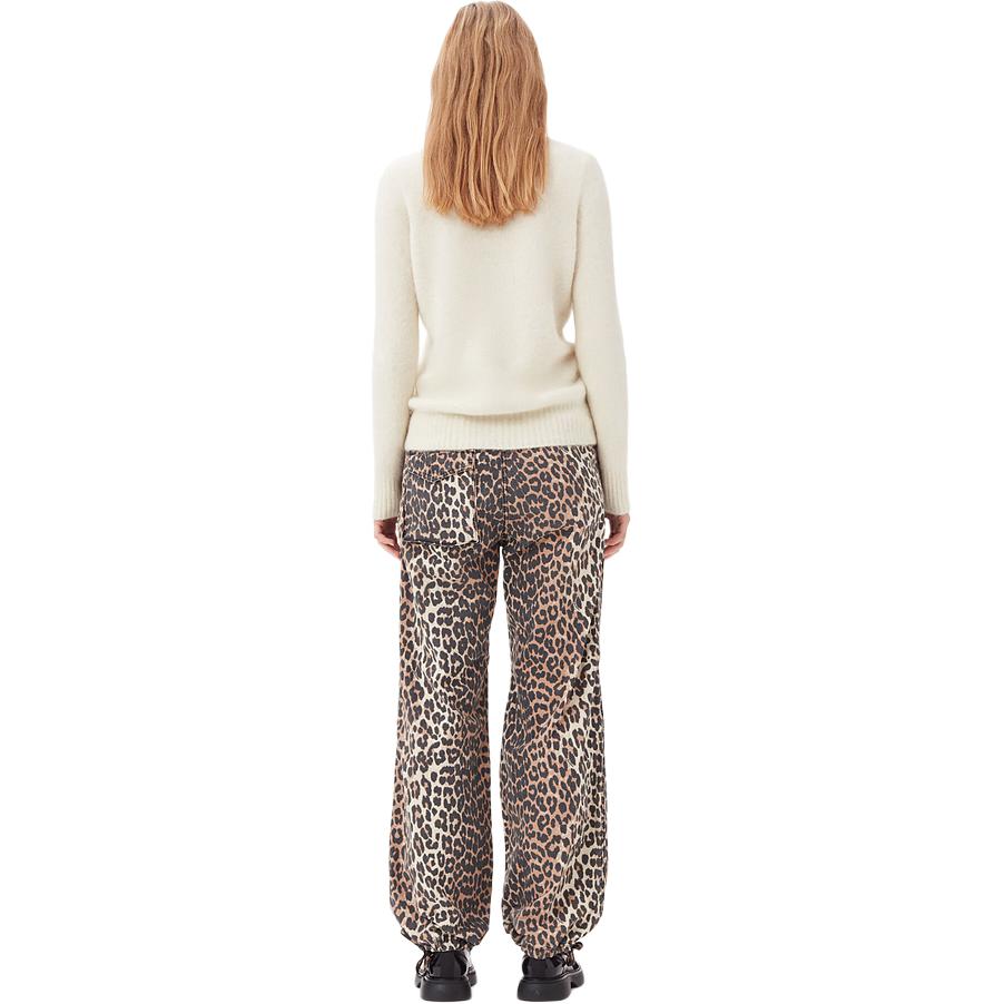 Shop (W) GANNI SS24宽松豹纹松紧腰裤杏仁奶色 F9356859