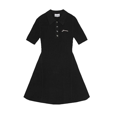 (Women) GANNI SS24 Slim Fit Logo Print Short Sleeve Dress Black K2288099