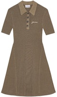 (Women) GANNI SS24 Slim Fit Polo Collar Dress with Logo Embroidery in Safari Yellow. K2194883 (Women) GANNI SS24 Slim Fit Polo Collar Dress with Logo Embroidery in Safari Yellow. K2194883