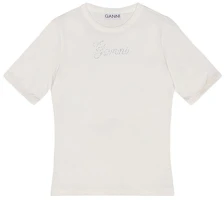 Order (W) GANNI SS24 修身款水鑽Logo棉T恤 白色Egret T4010135