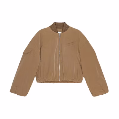 (Women) GANNI SS24 Zip-Up Oversized Jacket Tiger Eye Brown Long Sleeve F8890177