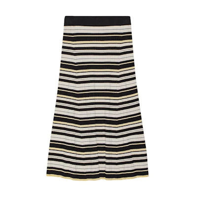 (Women) GANNI SS24 Colorblock Striped Ribbed Maxi Skirt Women Multicolor Casual K2311999