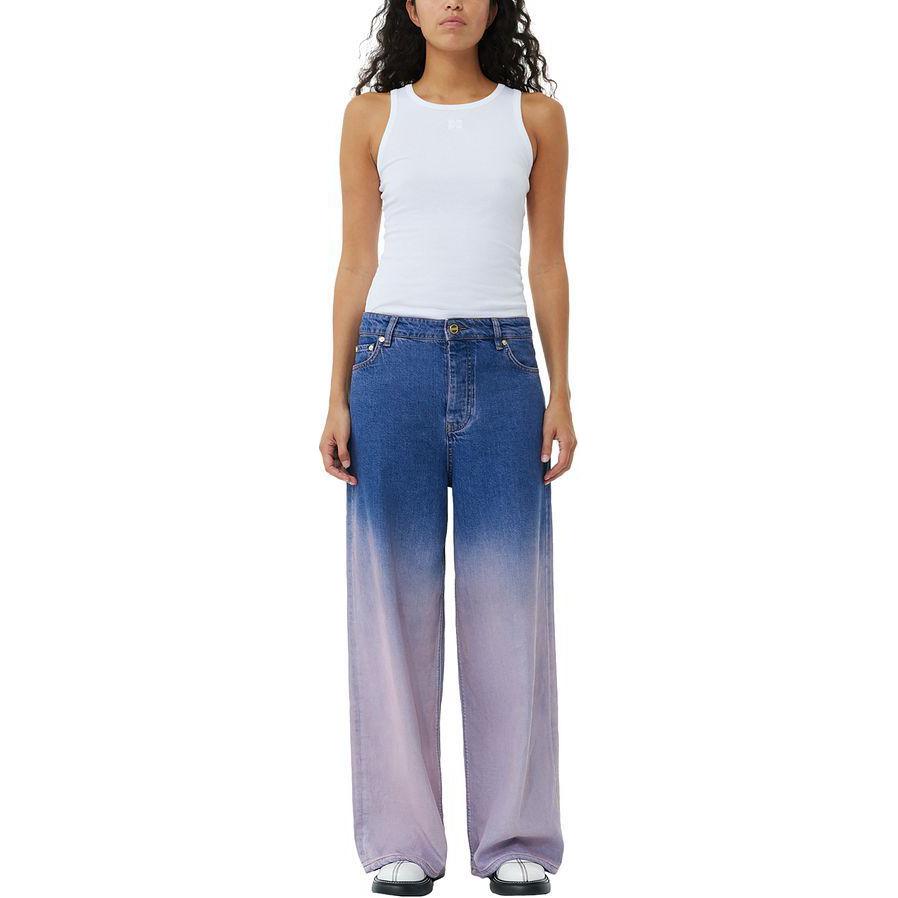 Lookbook (W) 가니 SS24 그라데이션 와이드 레그 미드 라이즈 루즈 핏 진 여성 퍼플. J1428005
