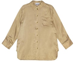 (Women) GANNI SS24 Oversized Solid Pointed Collar Long Sleeve Shirt Women Safari Yellow F9173883 (Women) GANNI SS24 Oversized Solid Pointed Collar Long Sleeve Shirt Women Safari Yellow F9173883