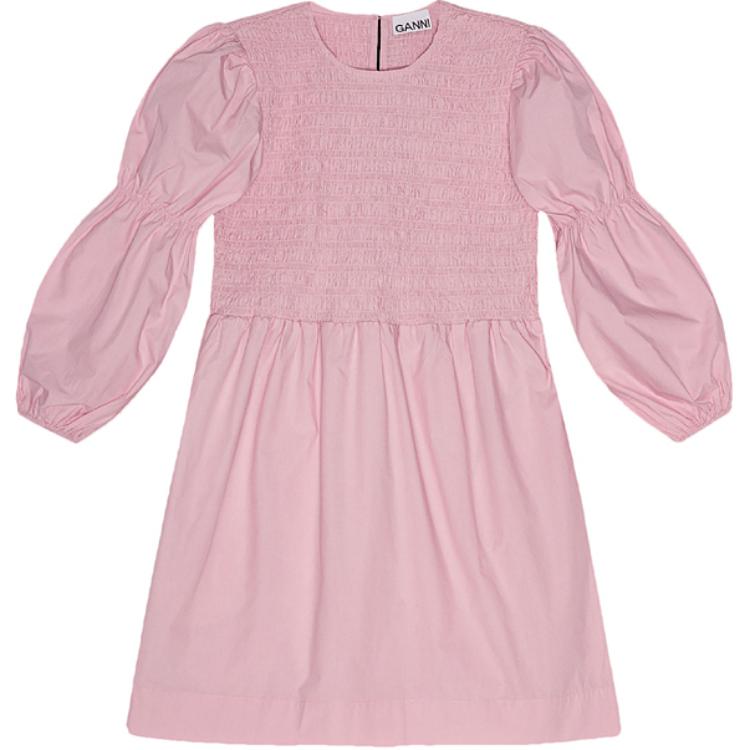 (Women) GANNI SS24 Puff Sleeve Ruched Long Sleeve Dress Women in Bleached Lilac. F9730038